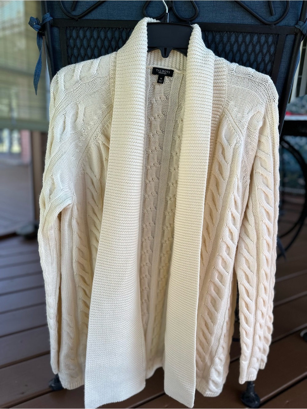 Talbots Cream Cable Shawl-Collar Cardigan 100% Wool